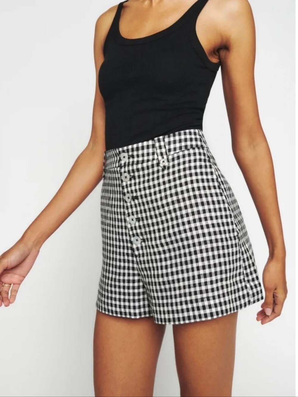 Reformation Grayson Linen Shorts In Black & White Gingham 4